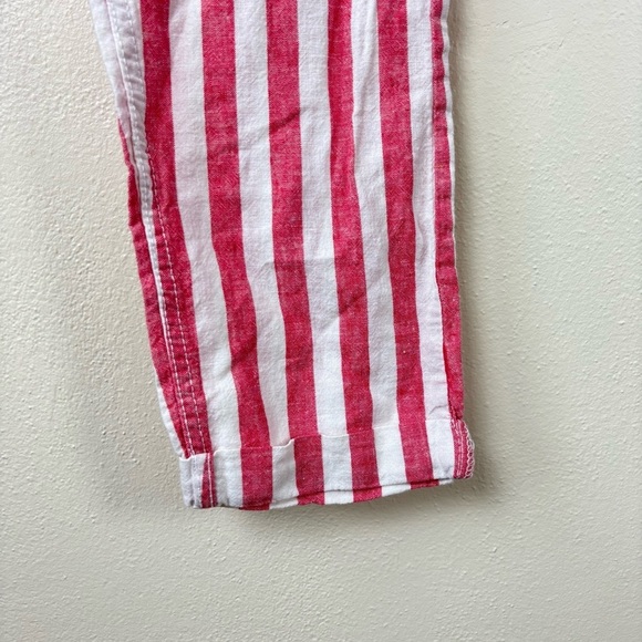 Onia Ella Linen Cotton Blend Cuffed Striped Pants Red & White Women’s Sz Medium - Picture 2 of 8
